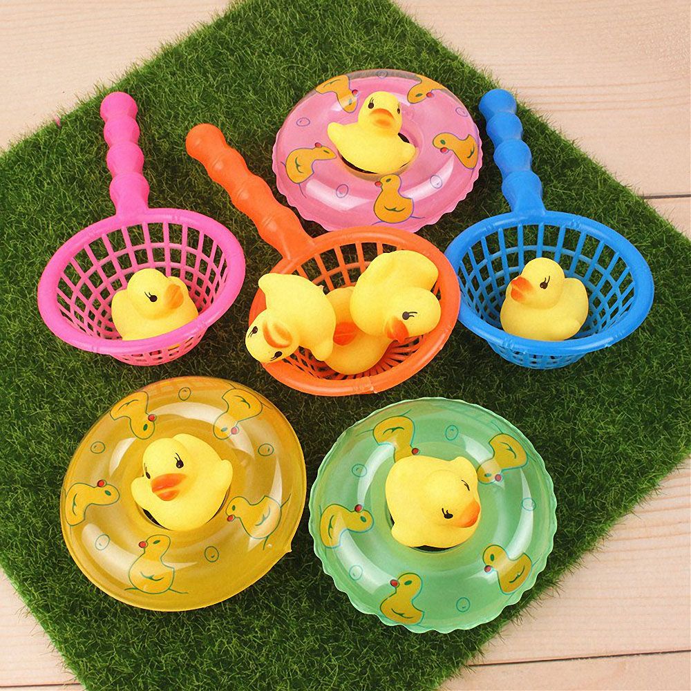 Water Yellow Ducks Fishing Net Toys Kids Floating Bath Toys Mini Swimming  Rings Rubber Baby Bathing Swimming Set 상어장난감 - AliExpress