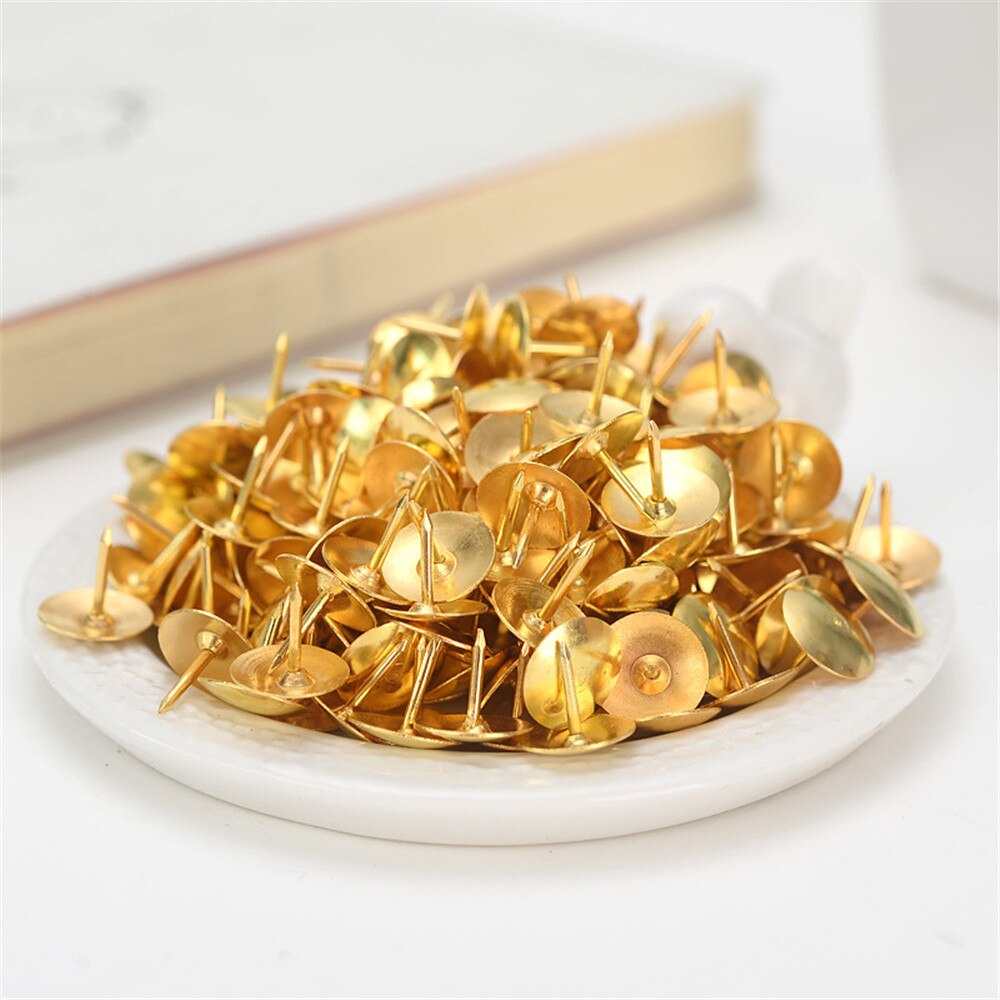 100pcs/box Gold Color Metal Thumb Tack Bulletin Board Message Paper Fi –  withy store