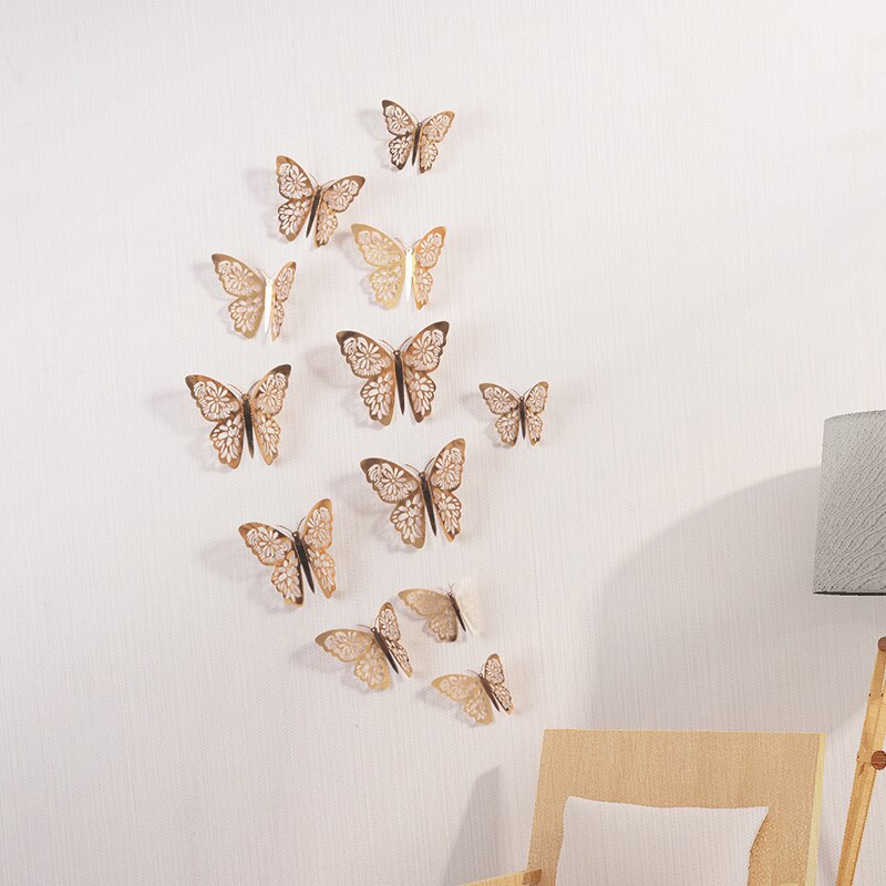12 Pcs/Set 3D Wall Stickers Hollow Butterfly for Kids Rooms Home Wall Decor DIY Mariposas Fridge stickers Room Decoration