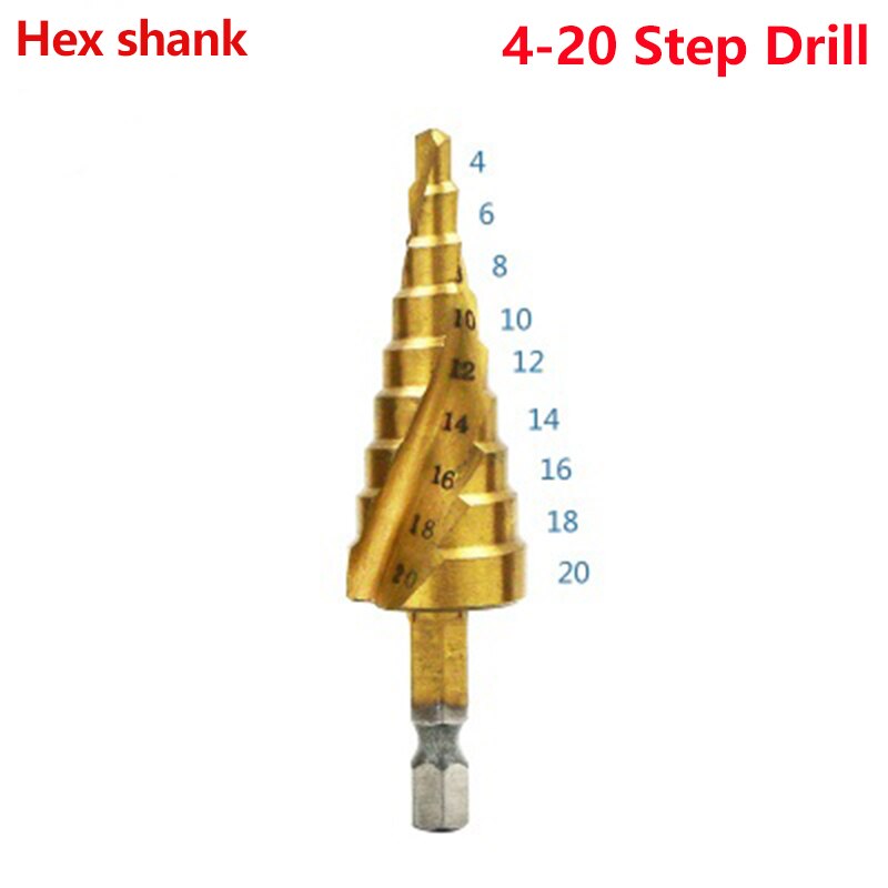 Hss Titanium Step Drill Bit 3-13/3-12/4-12/4-20/4-22/4-32 mm Step Cone Cutting Tools Steel Woodworking Metal Drilling Set