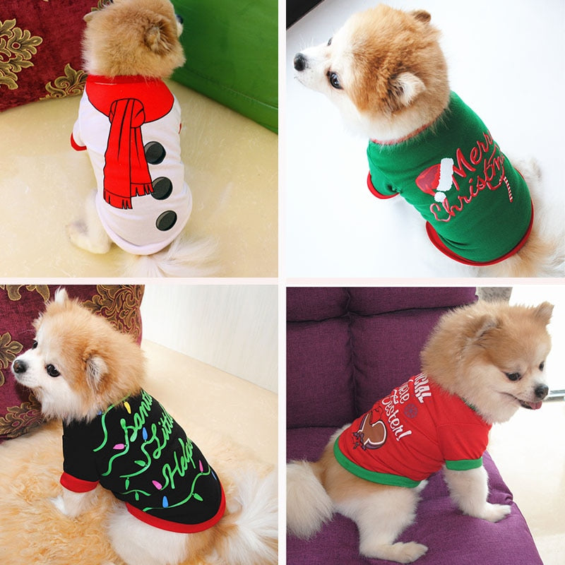 Christmas Dog Clothes Cotton Pet Clothing For Small Medium Dogs Vest Shirt New Year Puppy Dog Costume Chihuahua Pet Vest Shirt