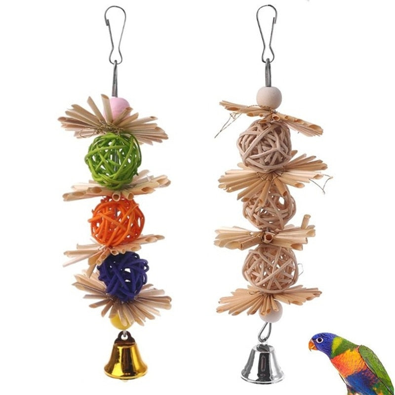 1PC Colorful Parrot Chew Strands Bite Teeth Griding Ball Bell Attractive Bird Parakeet Toys Natural Straw Bird Supplies Pet Toy