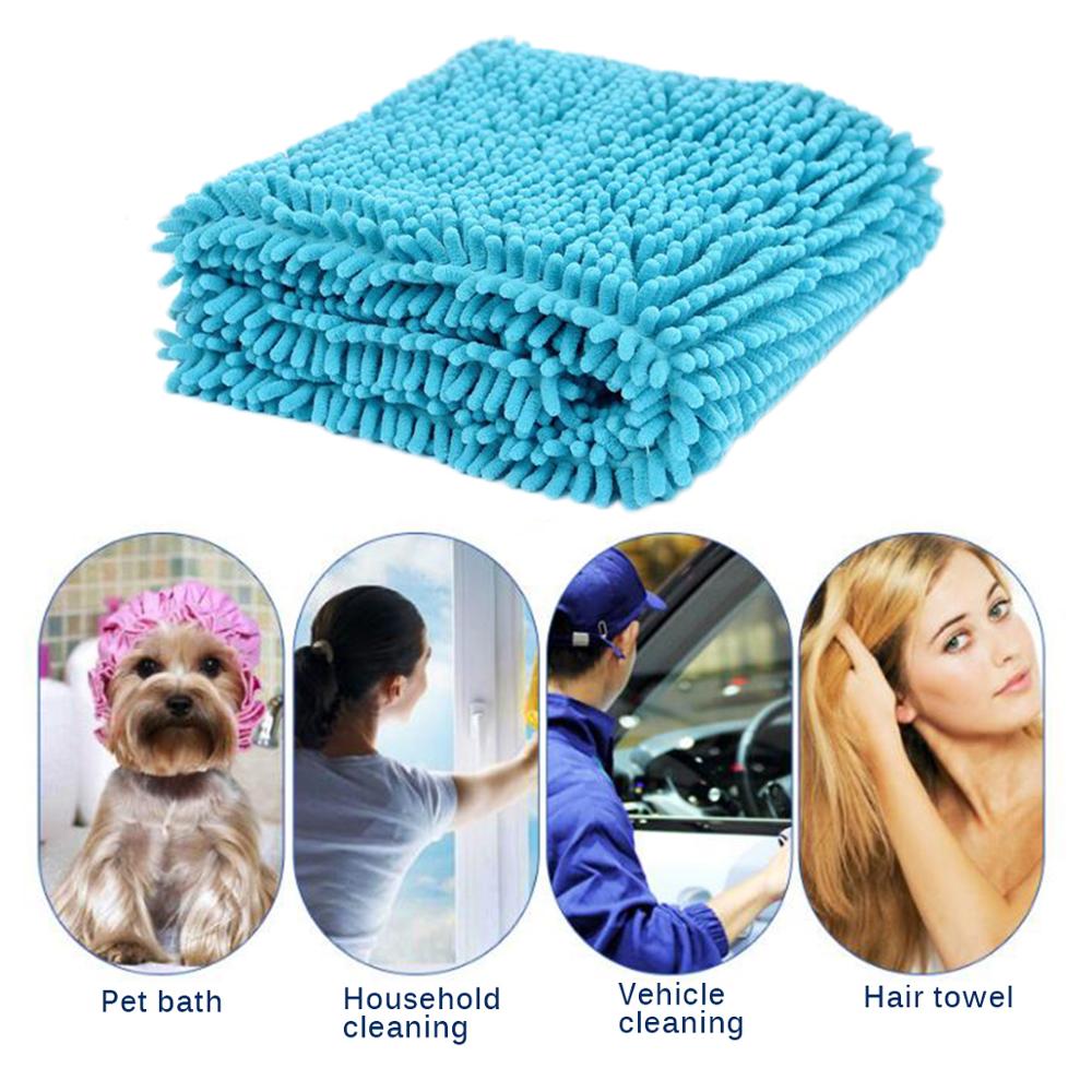 Dog Towel Ultra Soft Microfiber Chenille Dog Pet Bath Dry Towel Hand Pockets Super Absorbent Durable Quick Drying Washable Towel