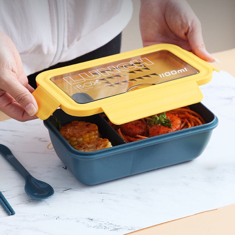 New Microwave  Lunch Box with Compartments Portable Bento Box Japanese Style Leakproof Food Container for Kids with Tableware