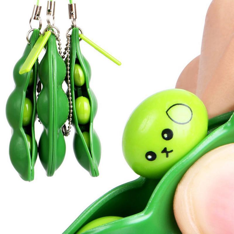 Extrusion Pea Bean Soybean Edamame Stress Relieve Toy  Cute Fun Key Chain Ring  Gift Bag Charms Trinket Stress Relief Toy