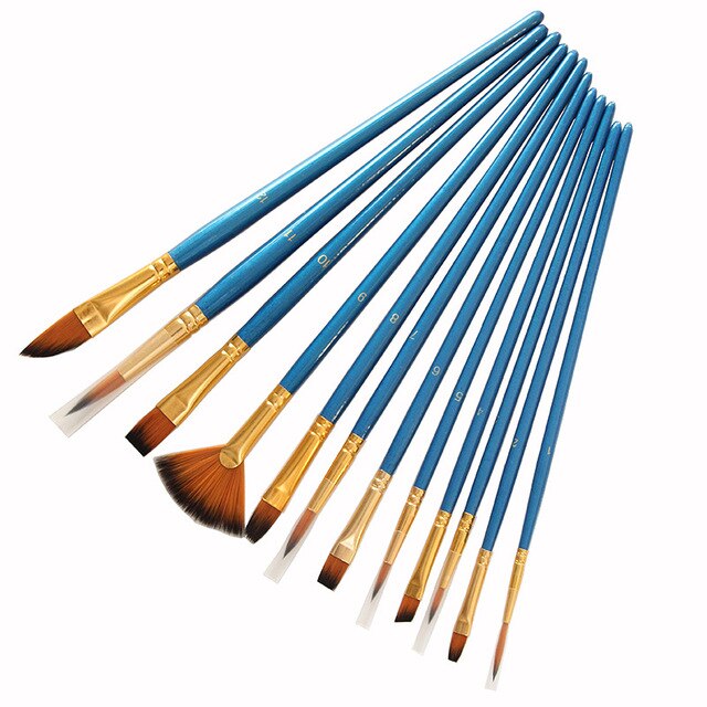 12 PCS/lot Wooden Handle Nylon Hair Paint Brushes Professional Oil Watercolor Paintbrush Set Painting Drawing Art Supplies 03151