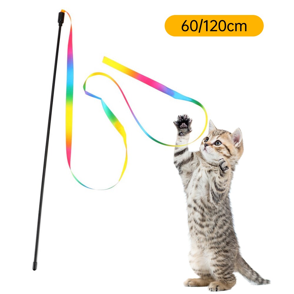Teaser Feather Toys Kitten Funny Colorful Rod Cat Wand Toys Plastic Pet Cat Toys Interactive Stick Pet Cat Supplies 60/120cm