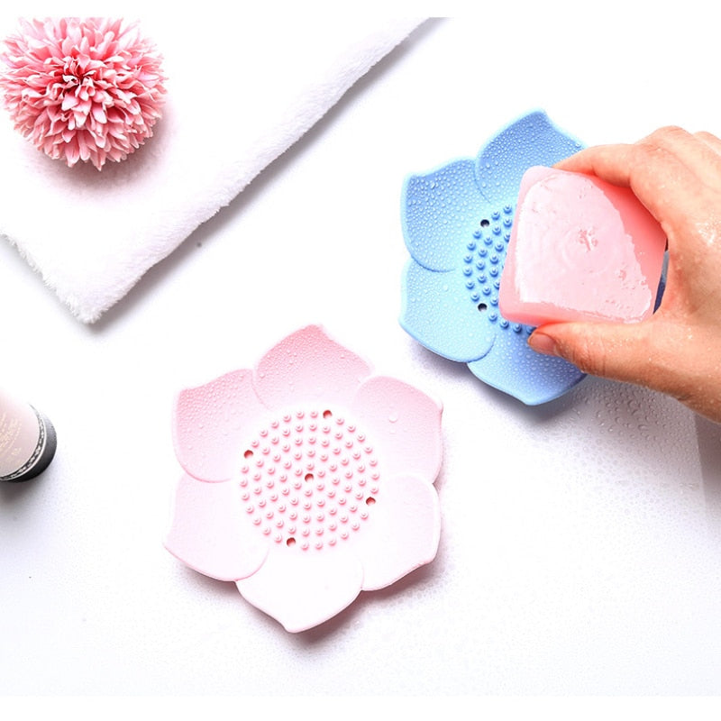 Soft Silicone Box Draining Soap Dish Soap Box Plate Lotus Shape Holder Home Portable Soap Dishes Bathroom Accessories