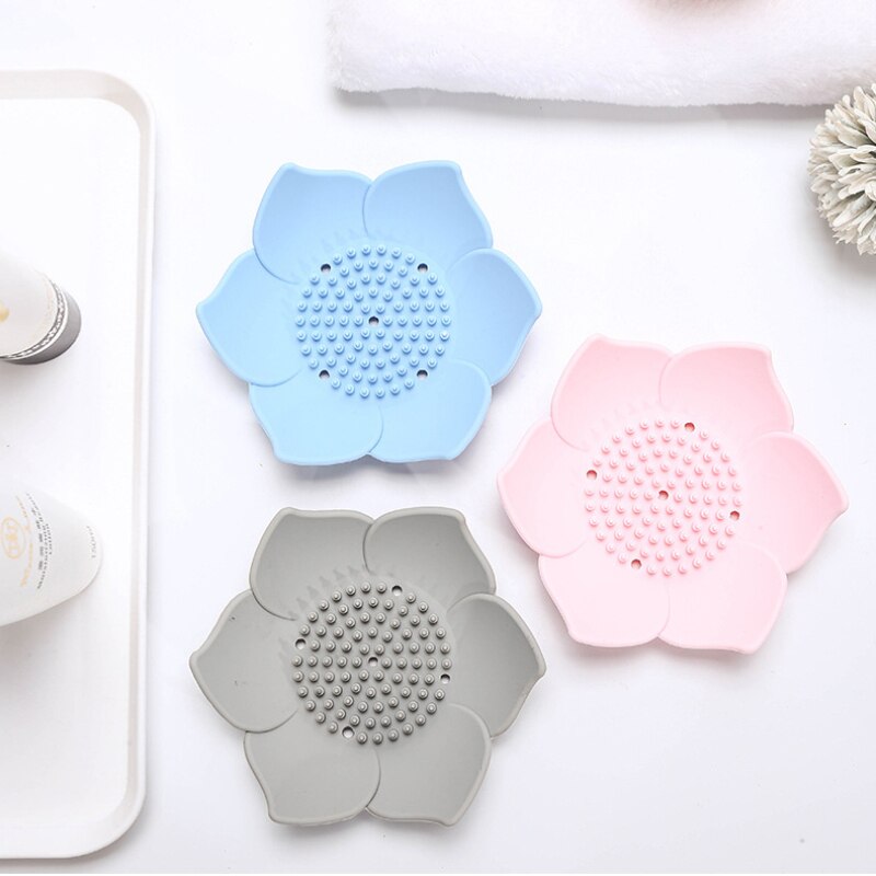 Soft Silicone Box Draining Soap Dish Soap Box Plate Lotus Shape Holder Home Portable Soap Dishes Bathroom Accessories