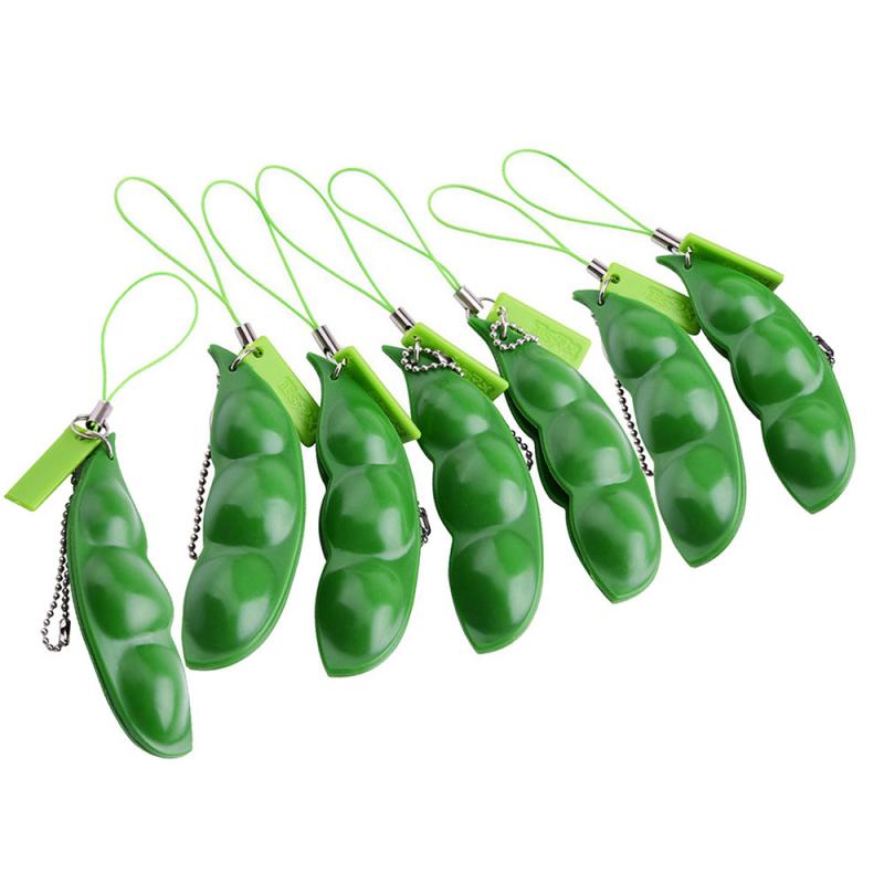 Extrusion Pea Bean Soybean Edamame Stress Relieve Toy  Cute Fun Key Chain Ring  Gift Bag Charms Trinket Stress Relief Toy