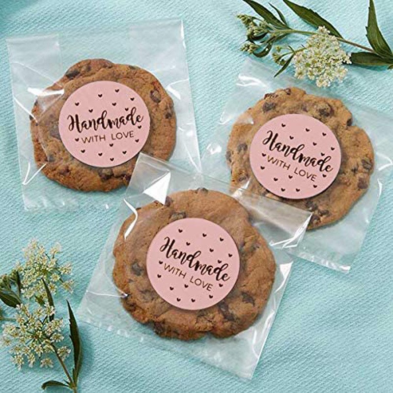 500pcs "Handmade With Love" Kraft Paper Stickers 25mm Round Adhesive Labels Baking  wedding decoration party decoration Sticker