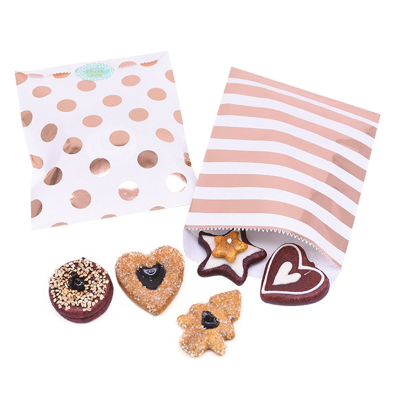25pcs/pack 18cm Gift Bags Paper Pouch Rose Gold Paper Food Safe Bags Birthday Wedding Party Favors Gift Bags Packing for Guests