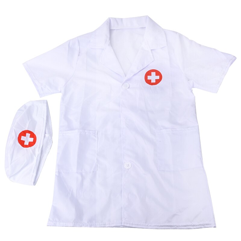 Children's doctor nurse cosplay costume Halloween party coat boy girl white robe short sleeve nurse uniform