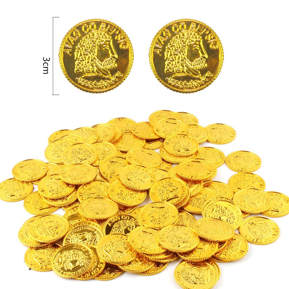 100pcs Plastic Pirate Gold Coins Colorful Gold Treasure Coins For Play Favor Party Supplies Pirate Party Treasure Hunt Game