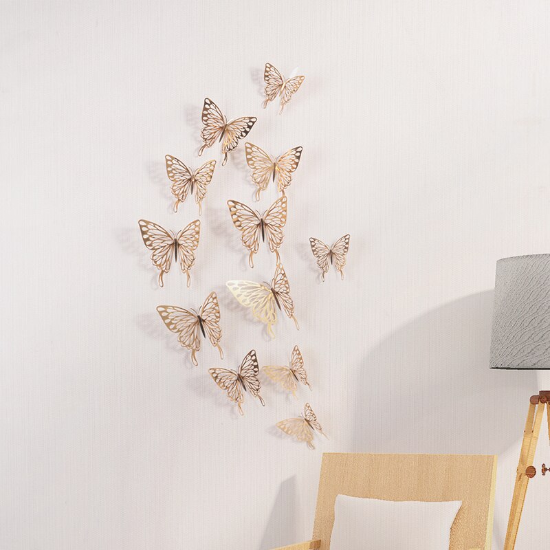 12 Pcs/Set 3D Wall Stickers Hollow Butterfly for Kids Rooms Home Wall Decor DIY Mariposas Fridge stickers Room Decoration