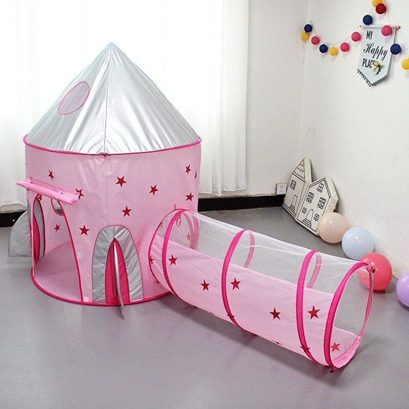 Children's 3 In 1 Tent Spaceship Tent Space Yurt Tent Game House Rocket Ship Play Tent  Indoor Crawling Tunnel Kids Play House