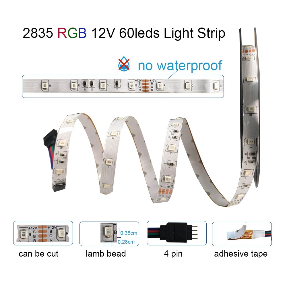 5 meter 300Leds Non-waterproof RGB Led Strip Light 2835 DC12V 60Leds/M 5050 Flexible Lighting Ribbon Tape +24key Controller