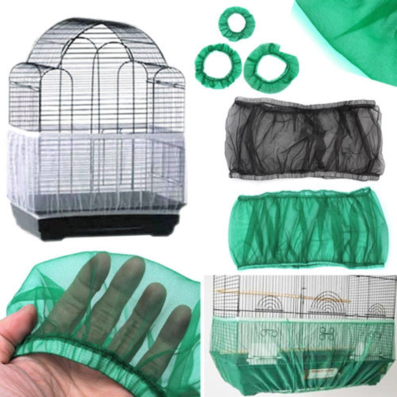 Nylon Mesh Bird Cage Cover  Seed Bird Parrot Cover Soft Easy Cleaning Nylon Airy Fabric Catcher Bird Supplies