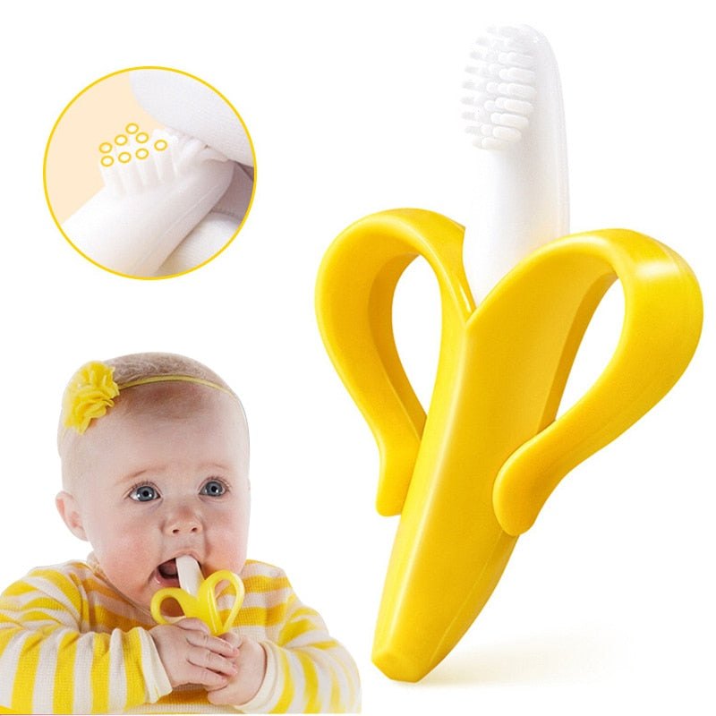 Baby Safe BPA Free Teether Toys Toddle Banana Training Toothbrush Silicone Chew Dental Care Toothbrush Nursing Beads Baby Gift