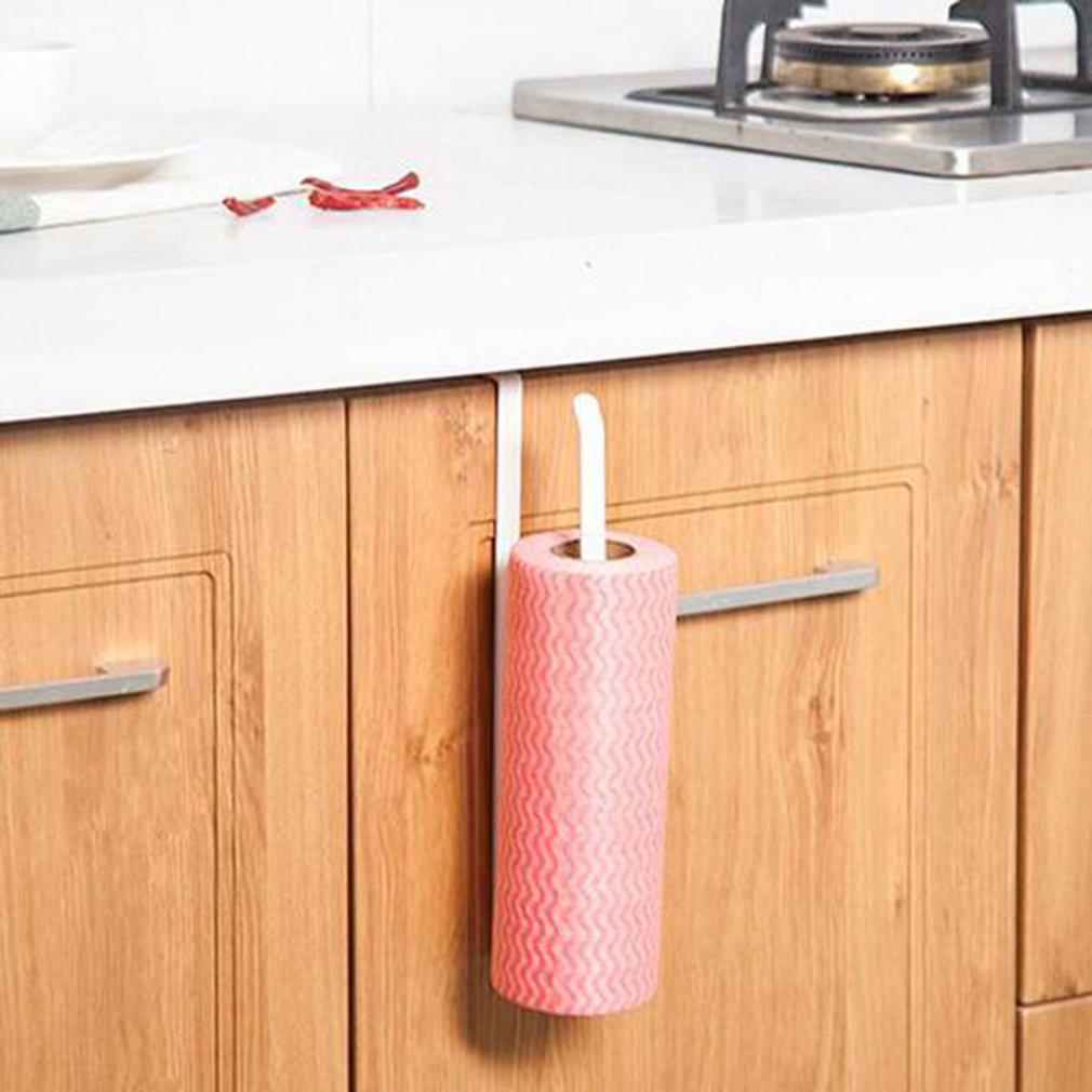 Kitchen  Paper Towel Rack Door Cabinet Hanging Free Punching Wrought Iron Cabinet Partition Layer Storage Rack Roll Holder