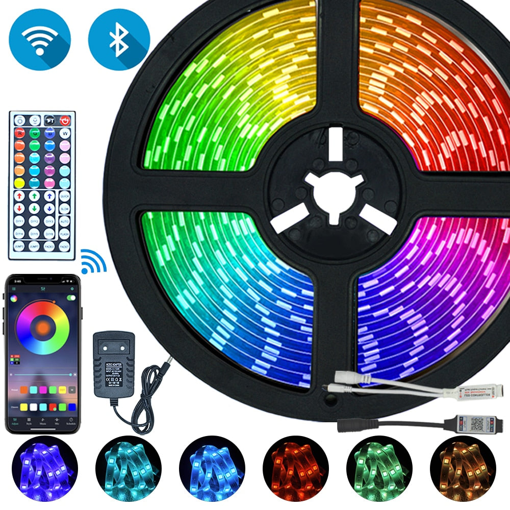 LED Strips Lights Bluetooth Iuces RGB 5050 SMD 2835 Waterproof WiFi Flexible Lamp Tape Ribbon Diode DC12V 5M 10M 15M 20M Color
