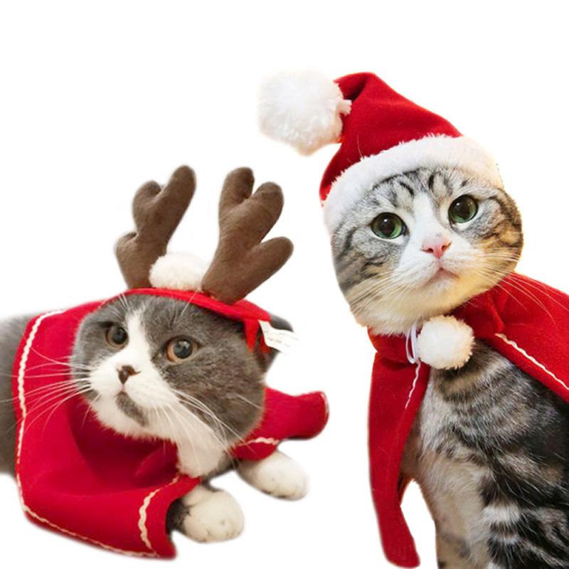 Cute Winter Pet Dog Cat Clothes Warm Puppy Santa Red Scarf Hat Head Funny Christmas Clothes Pet Costume Dog Cat Cloak Home Decor