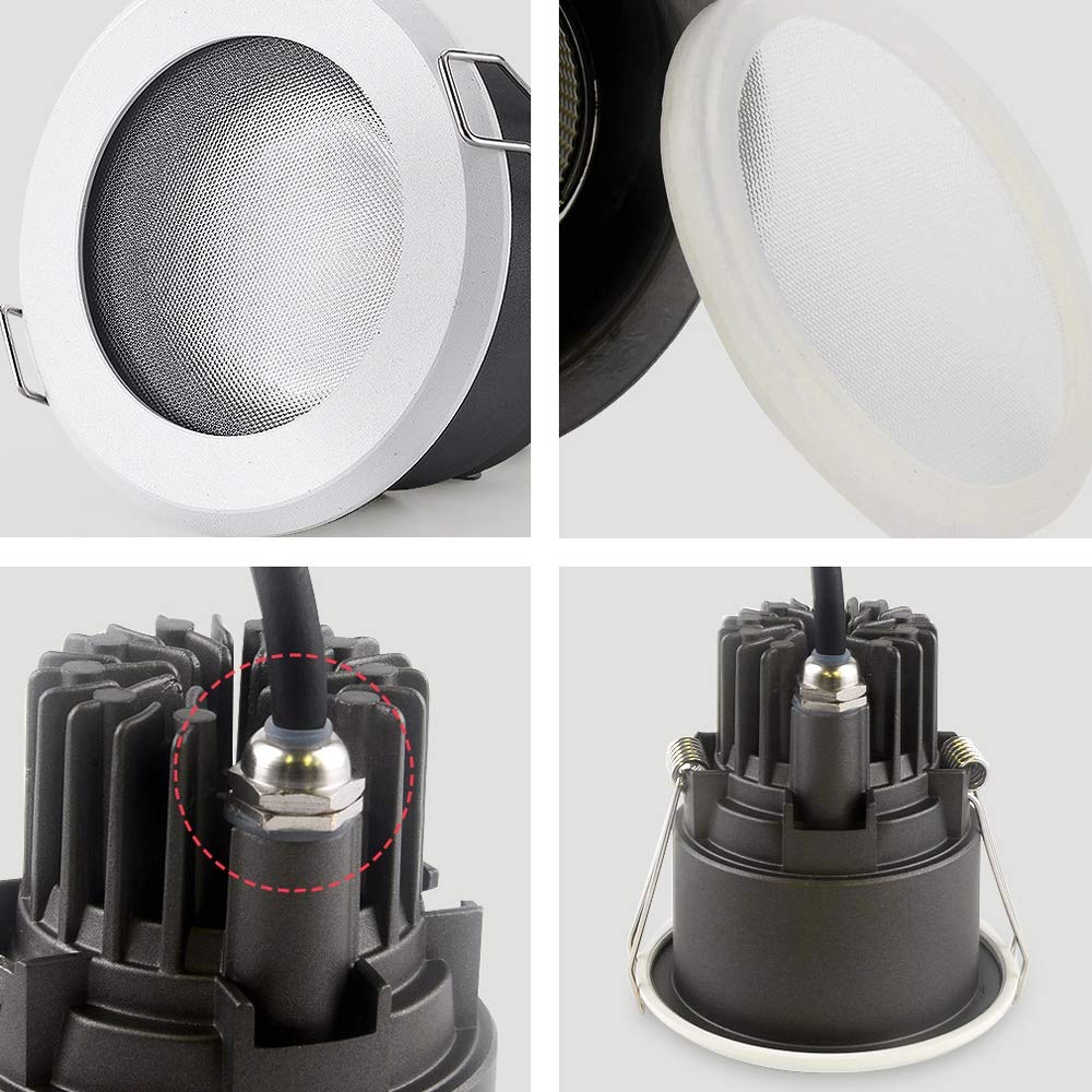 Deep Anti-Glare LED 12W Recessed Dimmable Downlight IP65 Waterproof Anti-Fog Bathroom Kitchen Home Recessed Spotlight 75-80mm