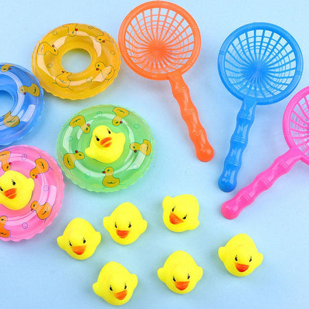 Smilepp 9 Pcs/Set Induction Duck Fishing Game Bath Toy Pond Pool Toy Kid  Educational Preschool Toy 