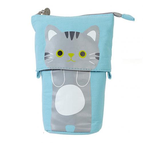 NEW canvas Cartoon Cute Cat Telescopic Pencil Pouch Bag Stationery Pen Case Box with Zipper Closure Pencil Case Cartoon Cat  Bag