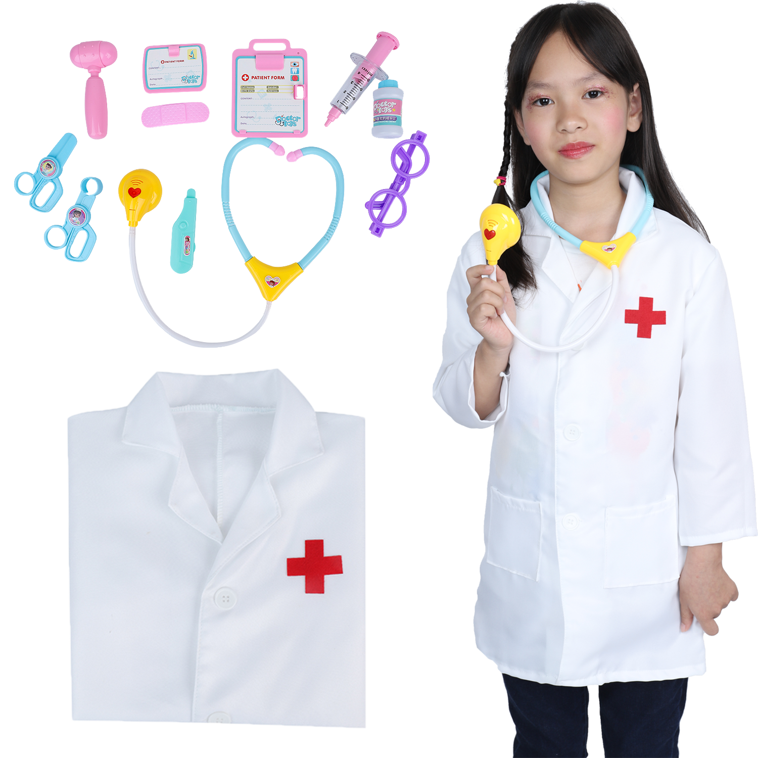 Doctor Overall and Toy Nurses Role Playing Clothing Kindergarten White Coat Performance Clothing Suitable for height under 140CM