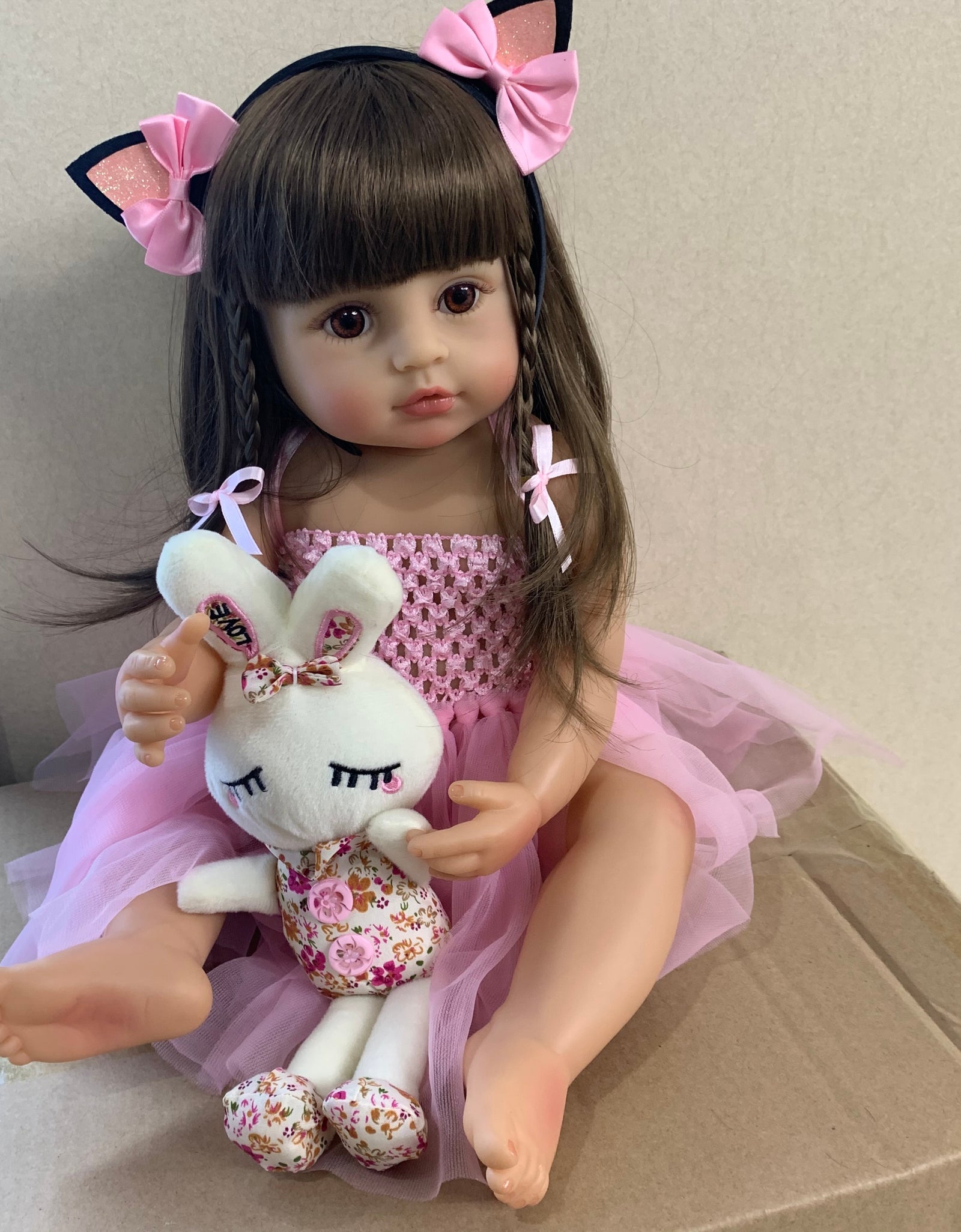 55CM real size Original NPK bebe doll reborn toddler girl pink princess bath toy very soft full body silicone girl doll surprice