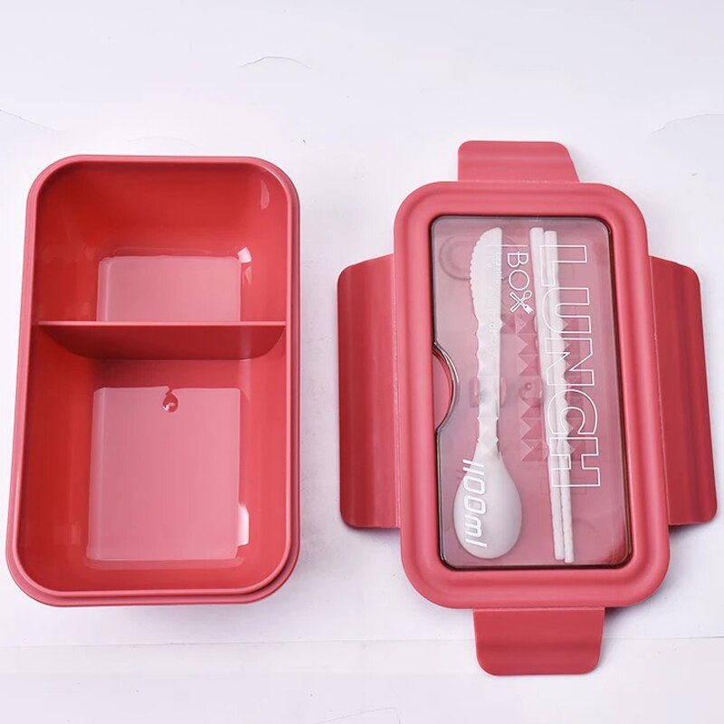 New Microwave  Lunch Box with Compartments Portable Bento Box Japanese Style Leakproof Food Container for Kids with Tableware