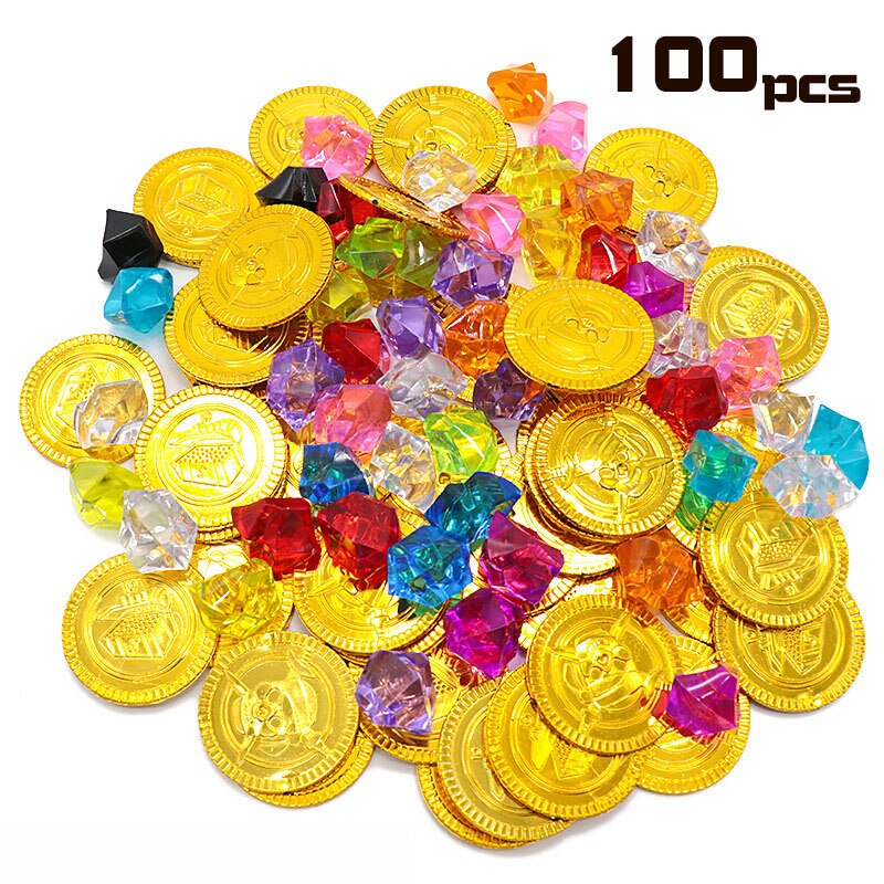 Children Pirate Gold Coin Gemstone Series Toys Activity Draw Props Children's Game Props Halloween Christmas Gifts