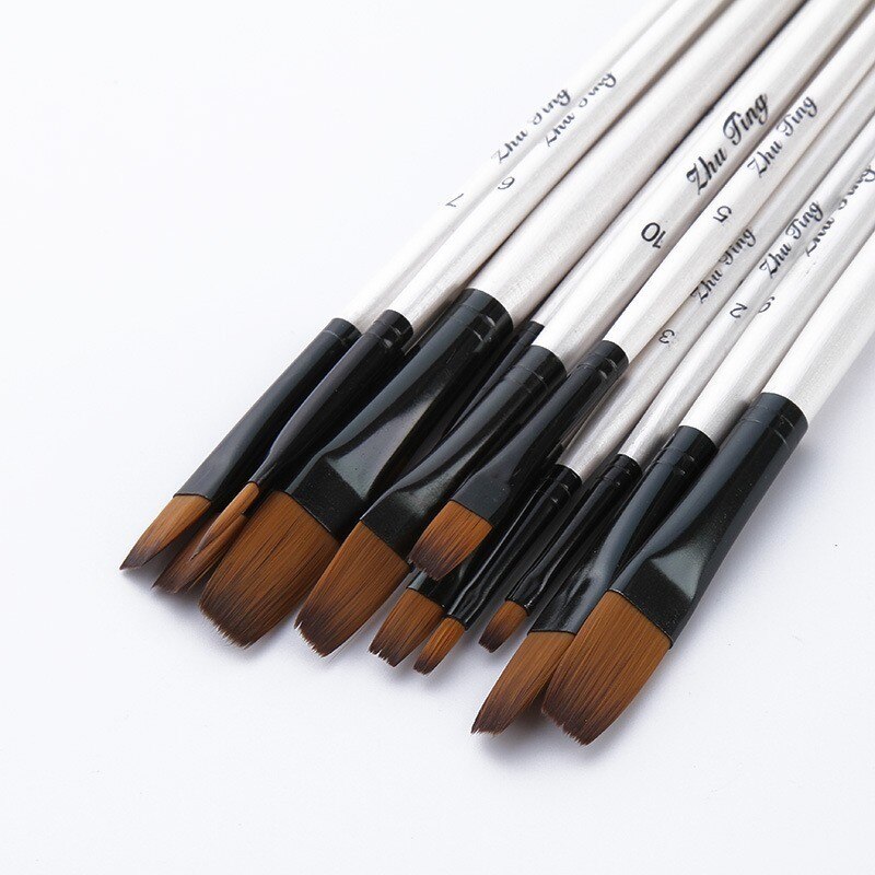 12 PCS/lot Wooden Handle Nylon Hair Paint Brushes Professional Oil Watercolor Paintbrush Set Painting Drawing Art Supplies 03151