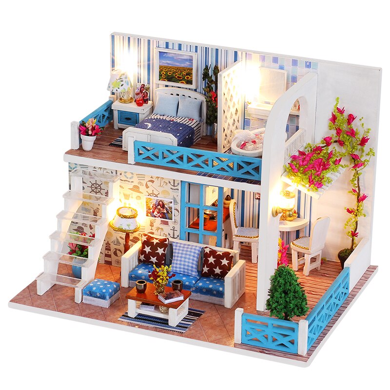 10 Kinds DIY Doll House with Furniture Children Adult Miniature Wooden DollHouse Construction Model Building Kits Doll house Toy