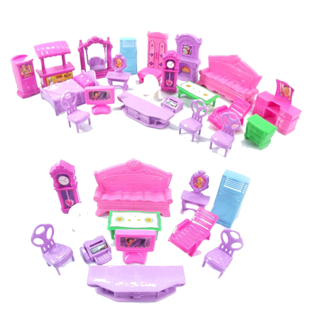 Hot Sale Pretend Play Toys Christmas Gift Plastic Furniture Miniature Rooms For Doll 22PCS/set 3D Dolls House Set Baby Kids