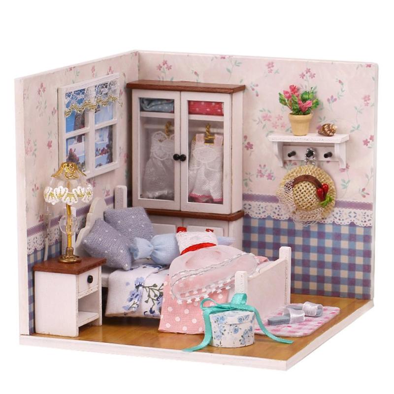 Baby Wooden DIY Doll House Miniature Handmade Assembly Model House Toy Furniture Dollhouse Birthday Gifts Christmas Decorations