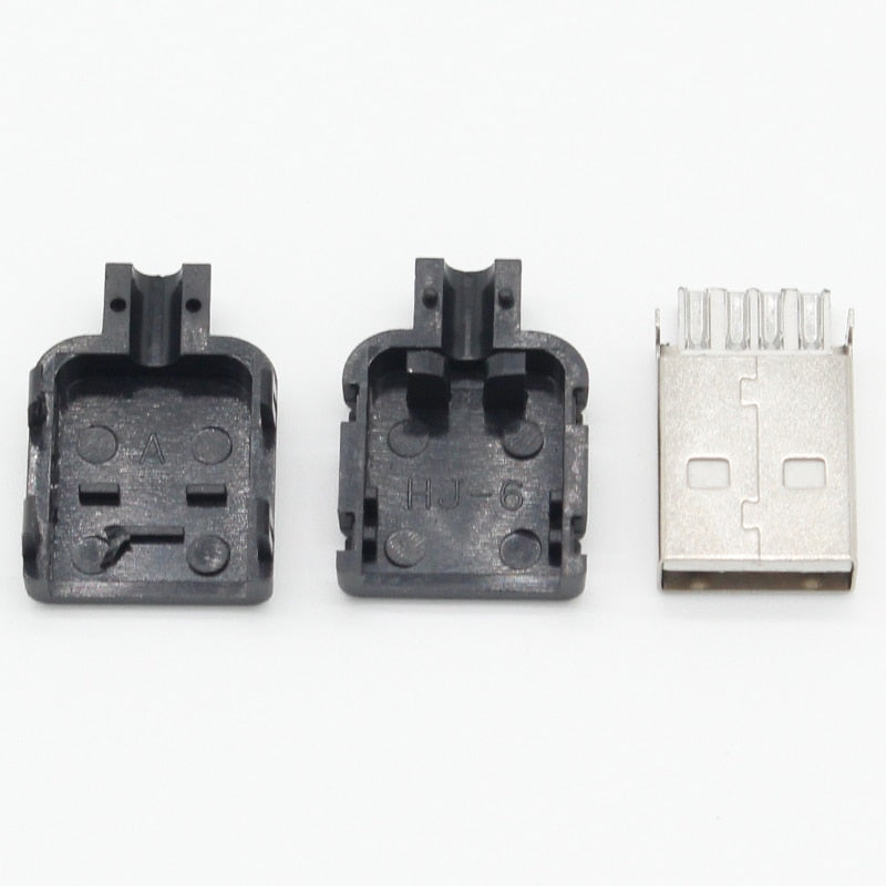 10 Sets DIY USB 2.0 Connector Plug A Type Male 4 Pin Assembly Adapter Socket Solder Type Black Plastic Shell For Data Connection