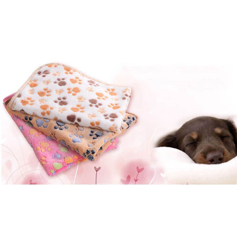 New Arrival 3 Colors Cute Floral Pet Sleep Warm Paw Print Towel Dog Cat Puppy Fleece Soft Dog Blanket Pet Dog Beds Mat