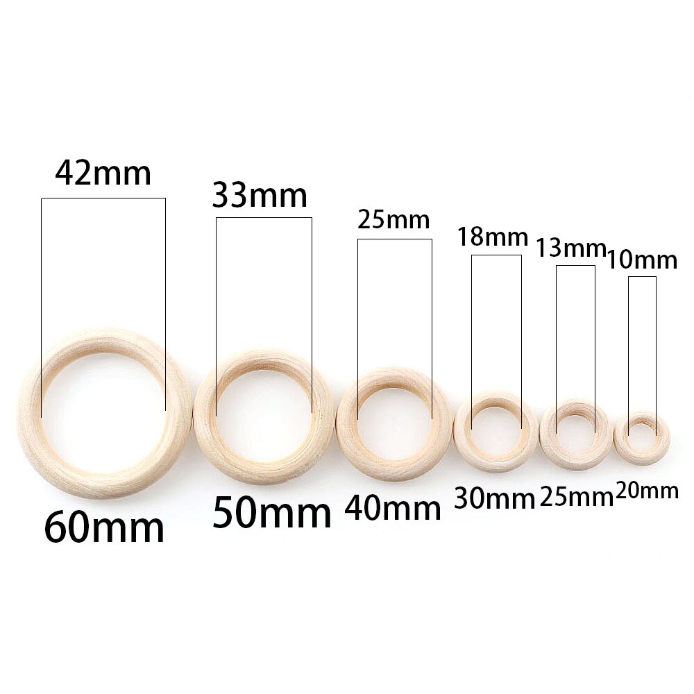 Natural Color  DIY 2-6cm Wooden Beads Pendant Connectors Circles Rings Beads Unfinished Natural Wood Wall Hanging Ornament