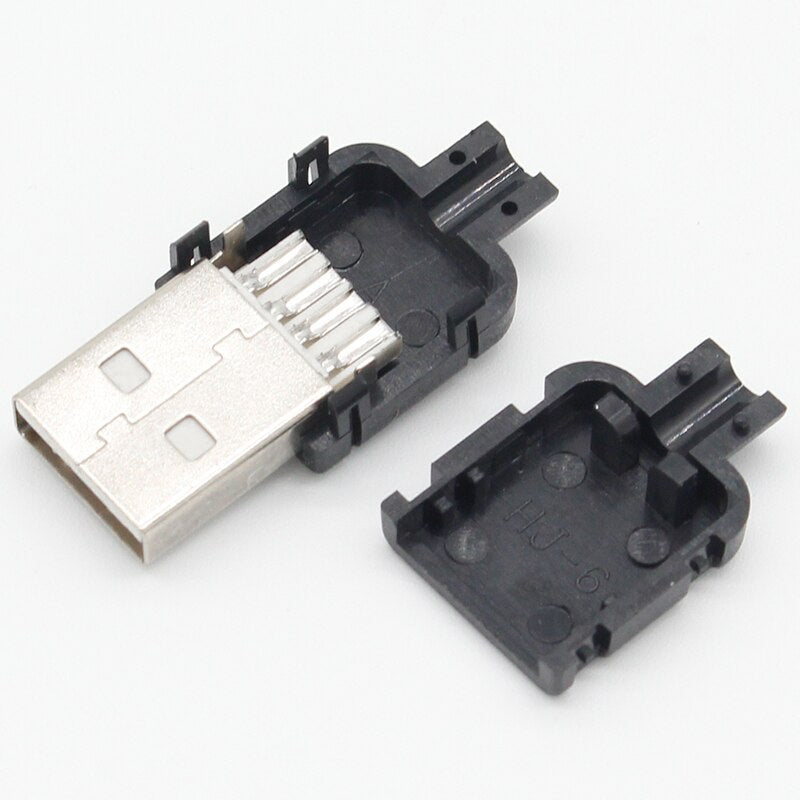 10 Sets DIY USB 2.0 Connector Plug A Type Male 4 Pin Assembly Adapter Socket Solder Type Black Plastic Shell For Data Connection
