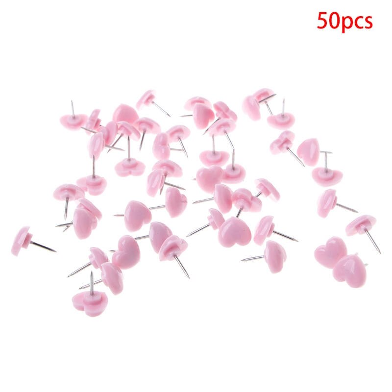 50 Pcs Heart Shape Plastic Quality Colored Push Pins Thumbtacks Office School