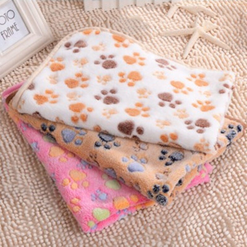 New Arrival 3 Colors Cute Floral Pet Sleep Warm Paw Print Towel Dog Cat Puppy Fleece Soft Dog Blanket Pet Dog Beds Mat