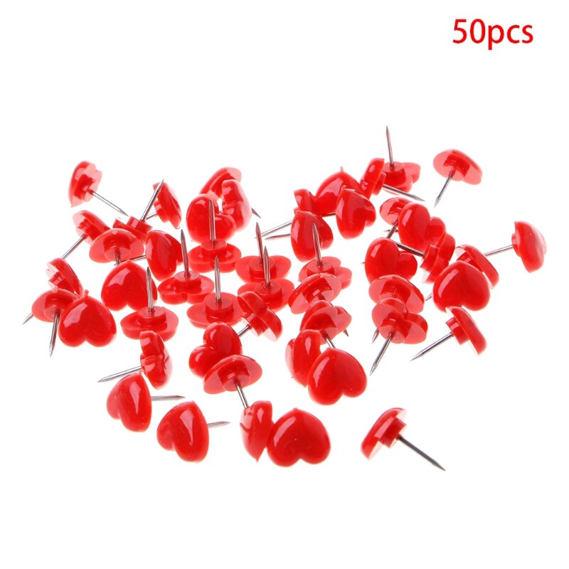 50 Pcs Heart Shape Plastic Quality Colored Push Pins Thumbtacks Office School