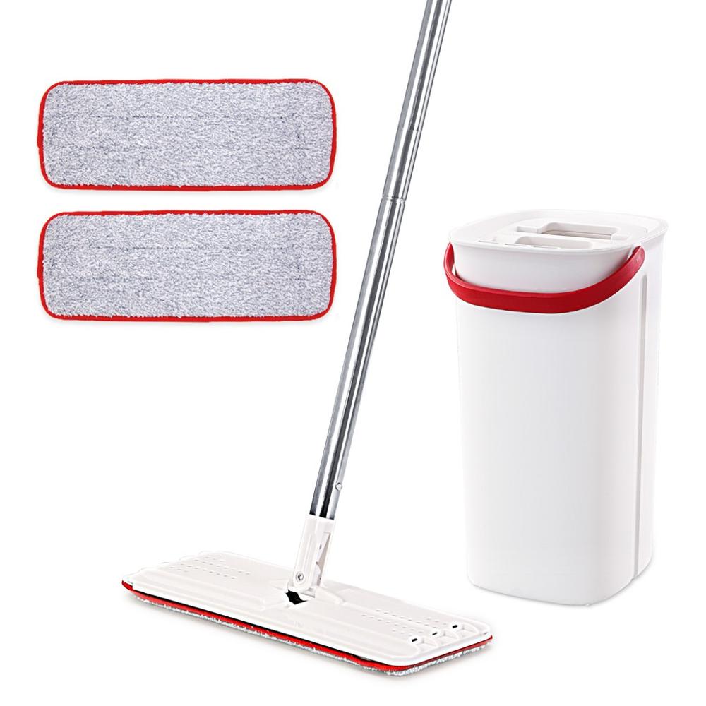 Flat Squeeze Mop with Bucket  Hand Washing Microfiber Free 2 Mop Cleaning Cloth Kitchen Wooden Floor Lazy Floor Mop