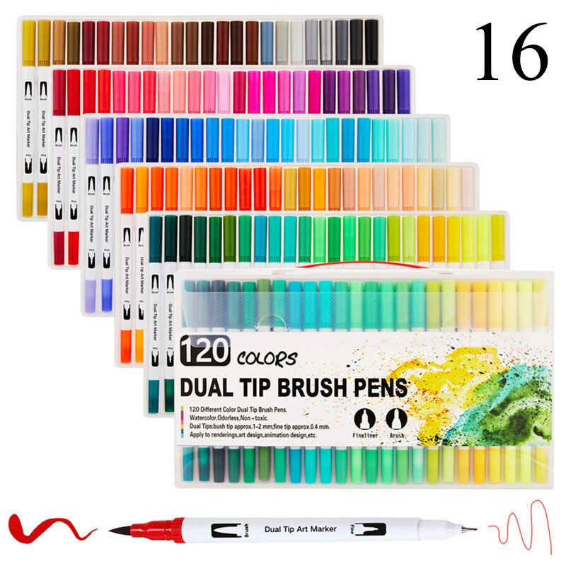 FineLiner Dual Tip Brush Art Markers Pen 12/48/72/100/120 Colors Watercolor Pens For Drawing Painting Calligraphy Art Supplies