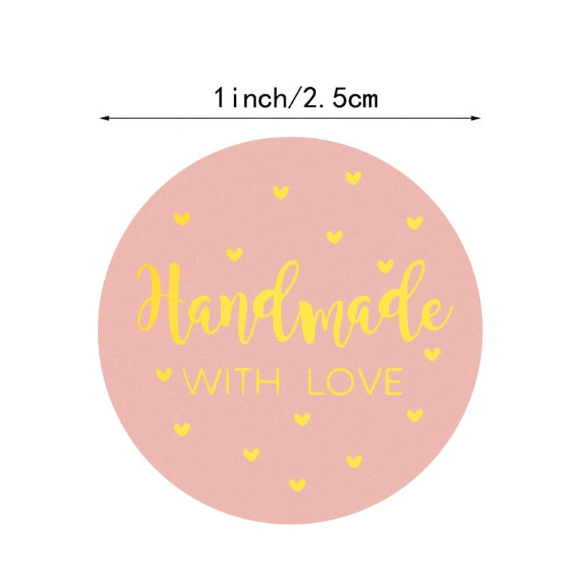 500pcs "Handmade With Love" Kraft Paper Stickers 25mm Round Adhesive Labels Baking  wedding decoration party decoration Sticker