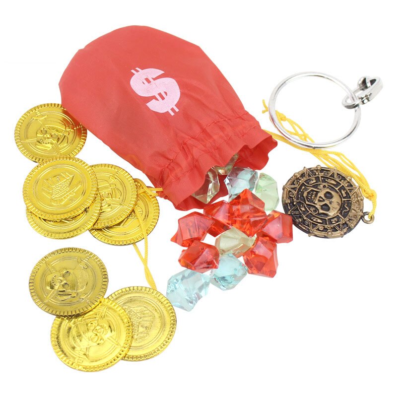 60 pcs  Children's Pirate Treasure Toys Treasure Hunting Game Props Pirate Gem Gold Coin Pirate dress up Set toys