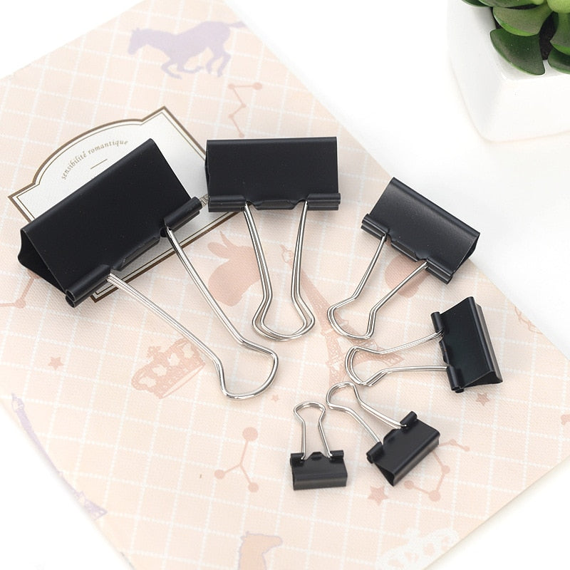 NEW Paper Clip Black Metal Binder Clips File Binder Clips Office School Stationery Paper Document Clips Grip Clamps 5 Sizes