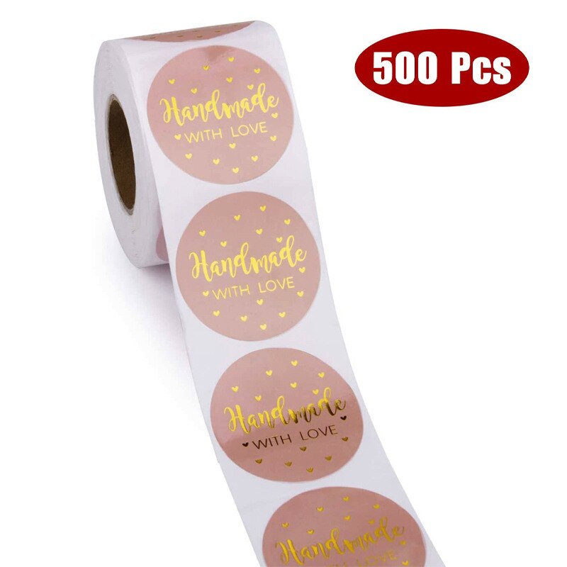 500pcs "Handmade With Love" Kraft Paper Stickers 25mm Round Adhesive Labels Baking  wedding decoration party decoration Sticker